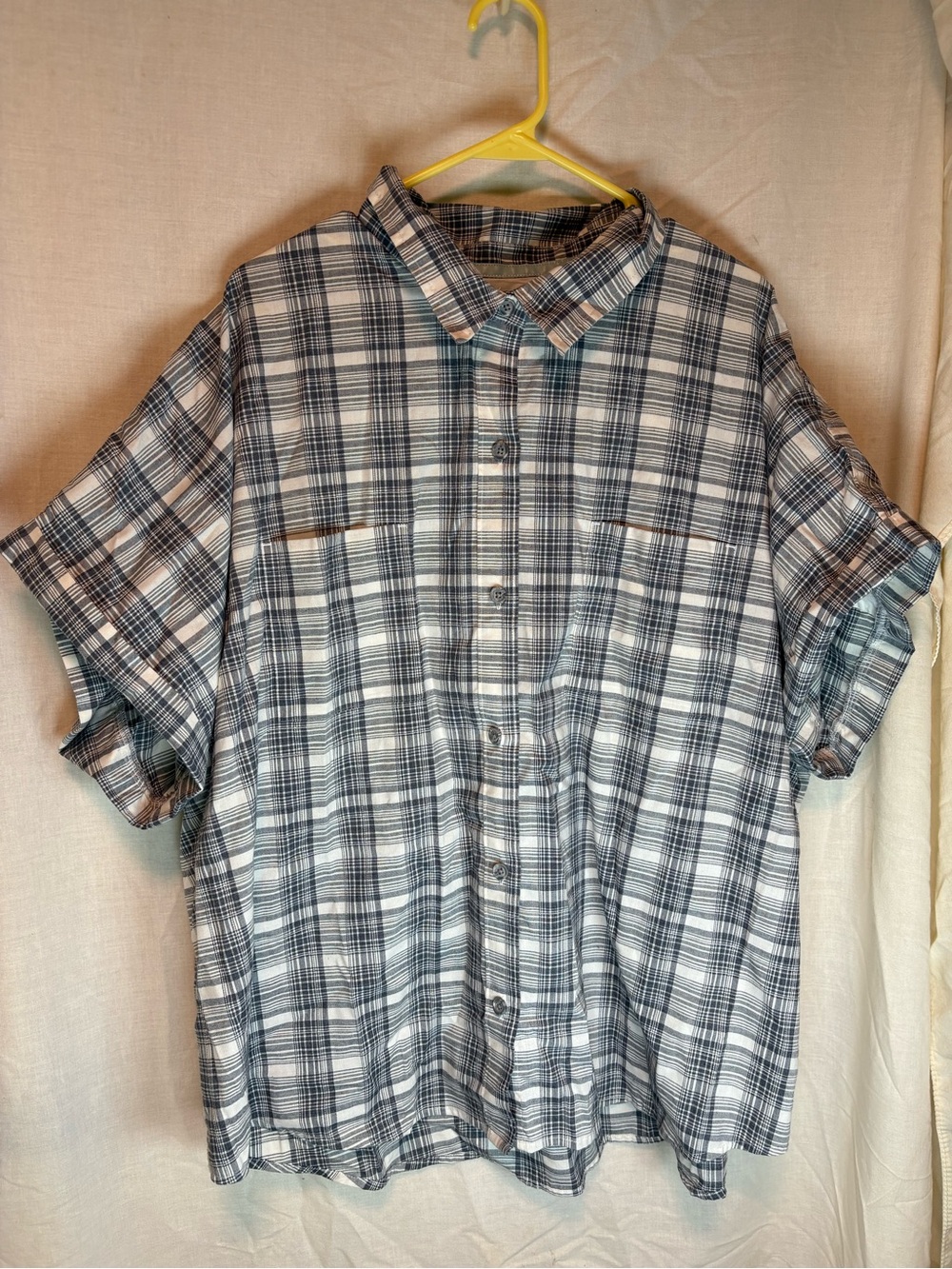 Ridgecut Toughwear Woman's 3X Plaid Gray Short Sleeve Button Up Shirt Pockets